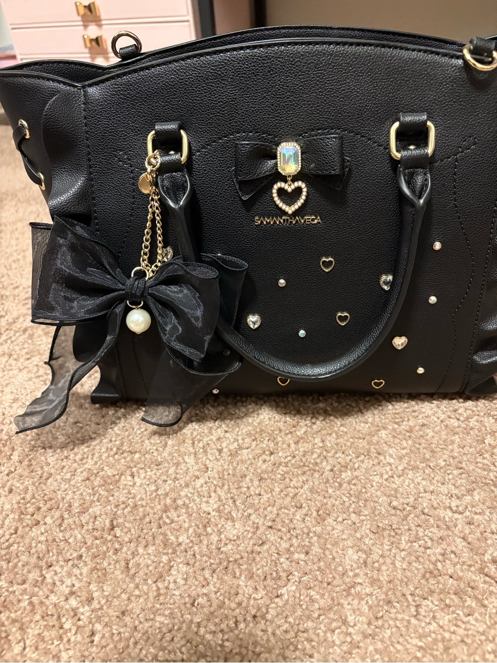 Samantha Vega Black Gold Heart Flutter Purse Large Size. Charm included. - Picture 7 of 11